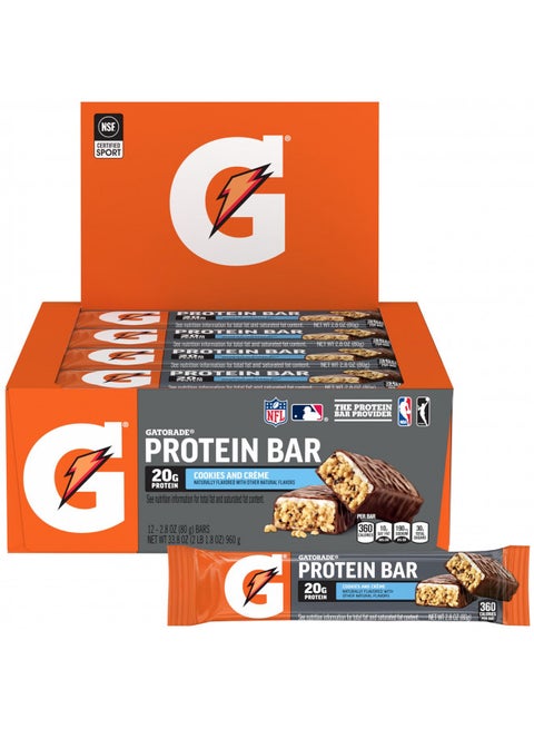 Gatorade Whey Protein Bars, Cookies & Crème, 2.8 oz bars (Pack of 12, 20g of protein per bar)