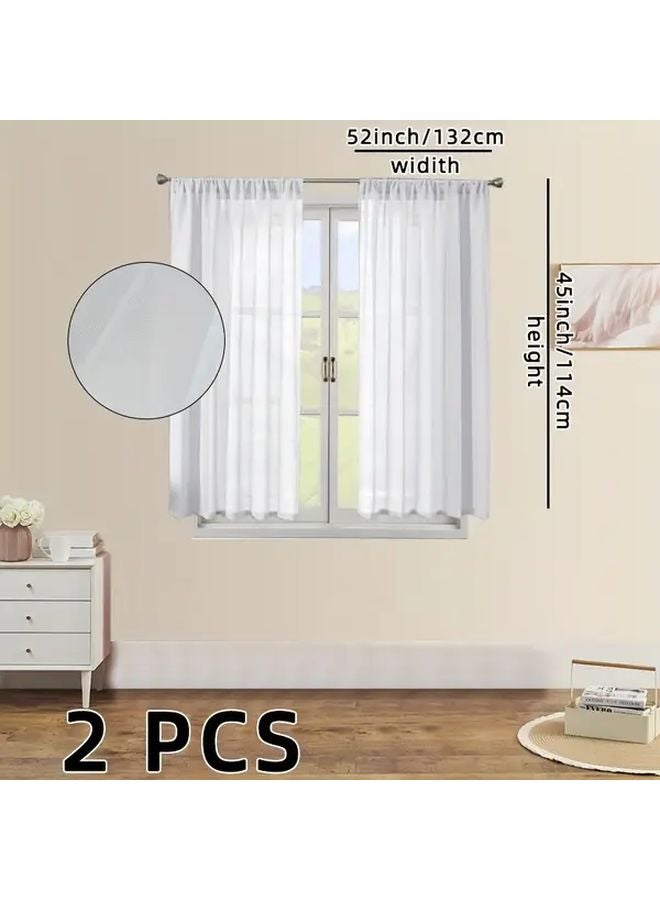White Sheer Curtains 2 Panels Set Voile Tulle Window Drapes Rod Pocket W52inch H45inch - Image 1