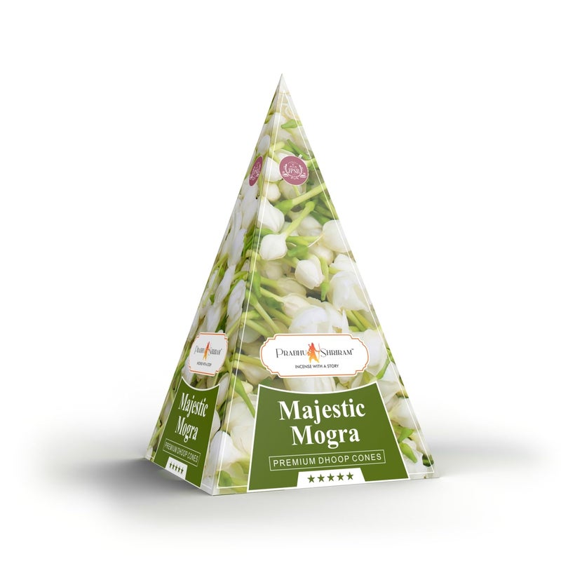 JPSR Prabhu Shriram Majestic Mogra Premium Phool Dhoop Cones – 30 Natural Incense Cones with Divine Arabian Jasmine Fragrance for Meditation, Pooja, and Spiritual Serenity - Image 1
