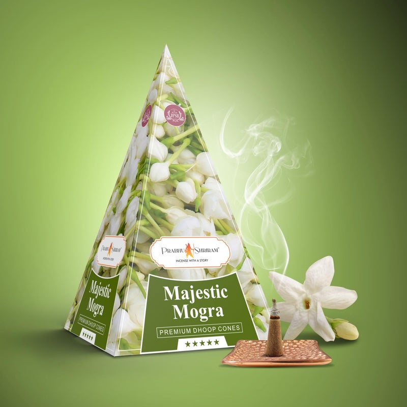 JPSR Prabhu Shriram Majestic Mogra Premium Phool Dhoop Cones – 30 Natural Incense Cones with Divine Arabian Jasmine Fragrance for Meditation, Pooja, and Spiritual Serenity - Image 3
