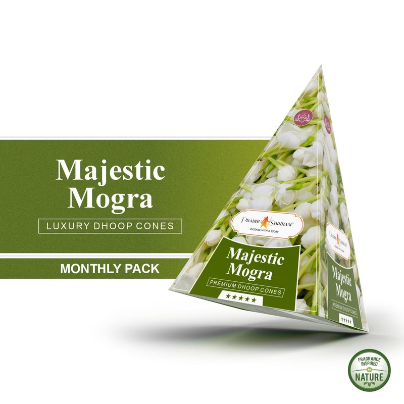 JPSR Prabhu Shriram Majestic Mogra Premium Phool Dhoop Cones – 30 Natural Incense Cones with Divine Arabian Jasmine Fragrance for Meditation, Pooja, and Spiritual Serenity - Image 2
