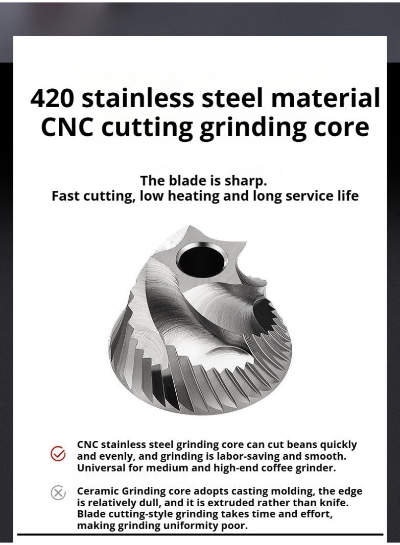 RVETEE Portable Manual Coffee Grinder Silver CNC 420 Stainless Steel 7-teeth Grinding Core Magnetic Hand Crank Handle Outdoor Coffee Grinder 25g Beans - Image 5