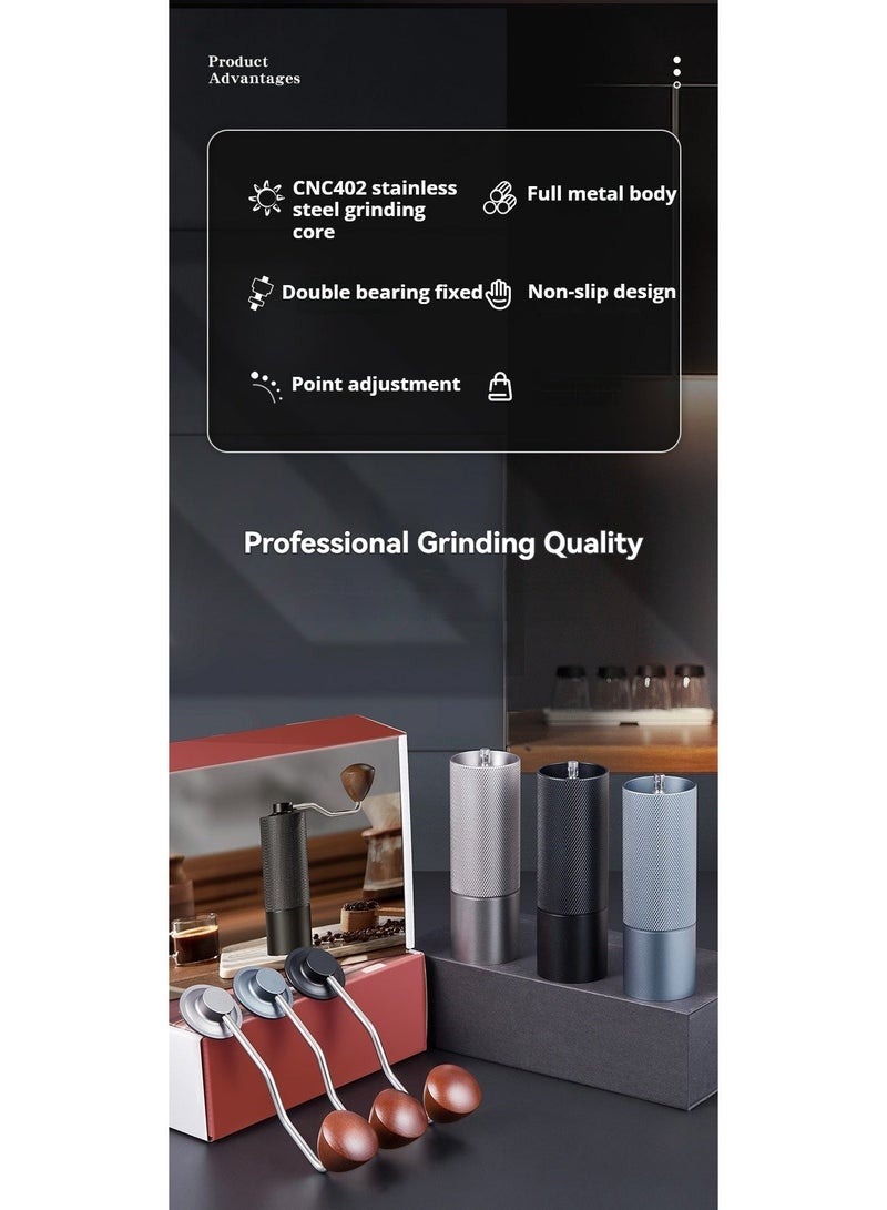 RVETEE Portable Manual Coffee Grinder Silver CNC 420 Stainless Steel 7-teeth Grinding Core Magnetic Hand Crank Handle Outdoor Coffee Grinder 25g Beans - Image 4