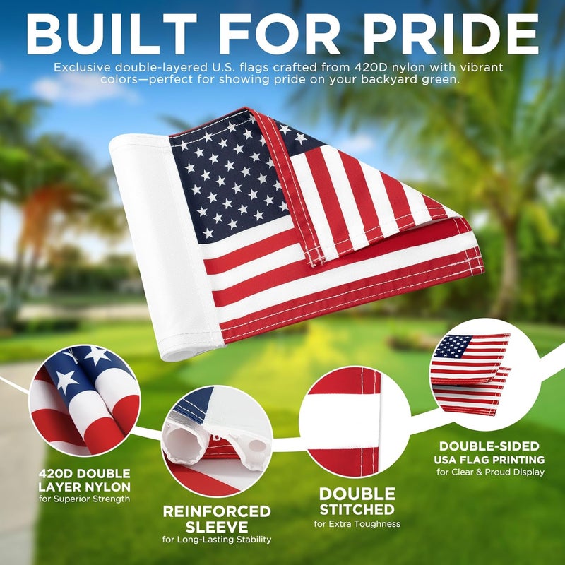 KINGTOP Golf Flagstick Mini, Practice Putting Green Flags for Yard, All 3 Feet, Golf Pin Flag Hole Cup Combo Kit, Fiberglass Portable 2-Section Design, Double-Side American Flag - Image 2