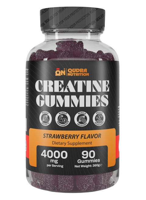 4000mg Creatine 90 Gummies, High Strength Creatine Monohydrate for Muscle Growth, Power & Recovery (Vegan Strawberry Flavour) 3rd Party Tested for Active Content Used for Men and Women