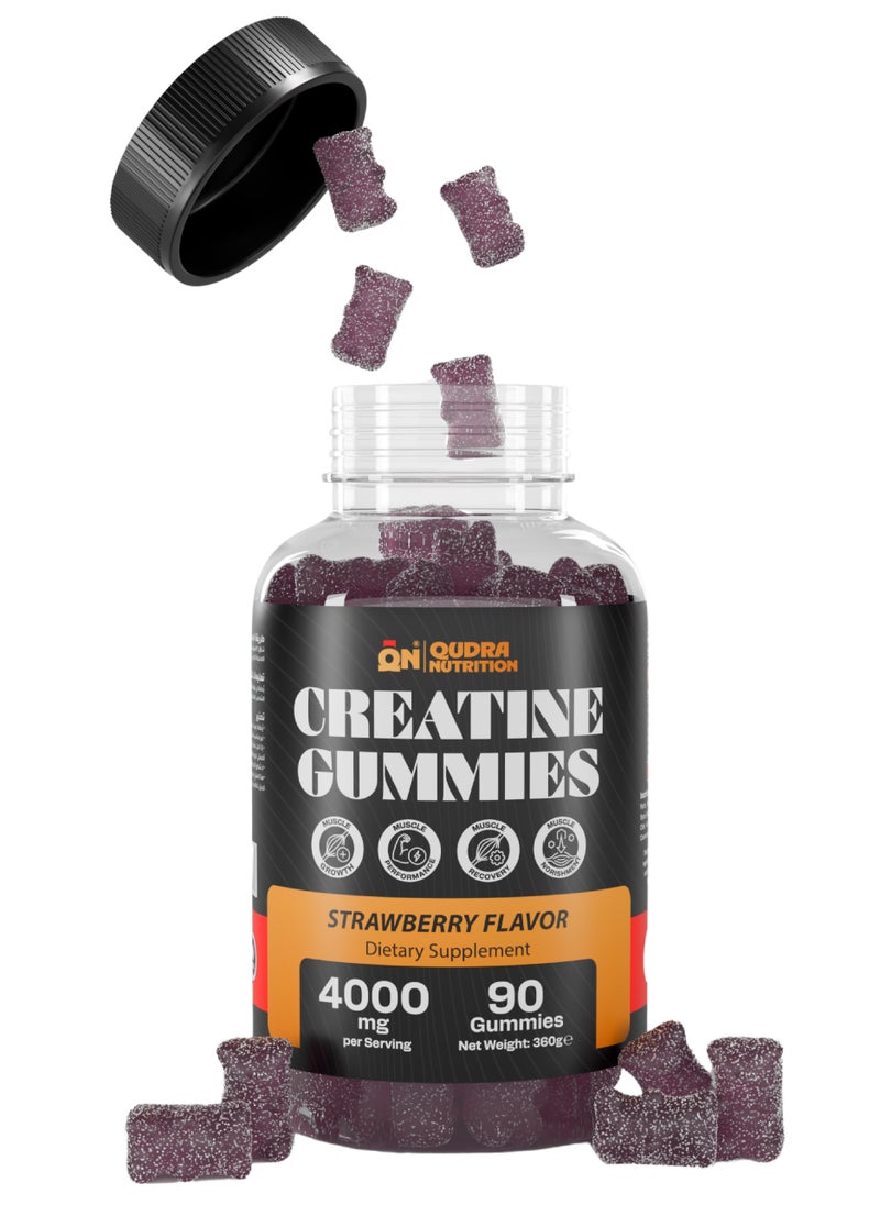 4000mg Creatine 90 Gummies, High Strength Creatine Monohydrate for Muscle Growth, Power & Recovery (Vegan Strawberry Flavour) 3rd Party Tested for Active Content Used for Men and Women