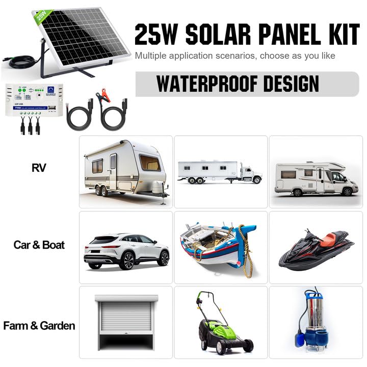 ECO-WORTHY 25 Watts 12V Off Grid Solar Battery Charger Kit: Waterproof Solar Panel + Adjustable Mount Bracket + SAE Connection Cable +10A Charge Controller for Car RV Marine Boat 12V Battery - Image 2
