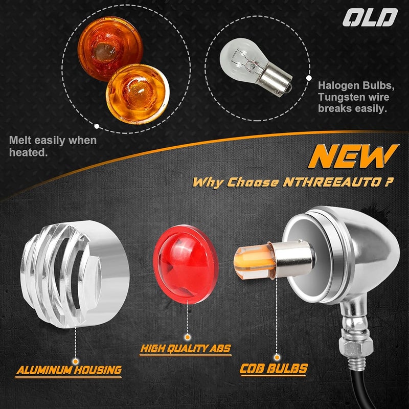 NTHREEAUTO LED Turn Signals Motorcycle Blinkers Universal Bullet Rear Indicator Compatible with Harley Dyna, Honda Shadow, Kawasaki Vulcan, Yahama, Bobber, Suzuki 12V Motorbikes - Image 2