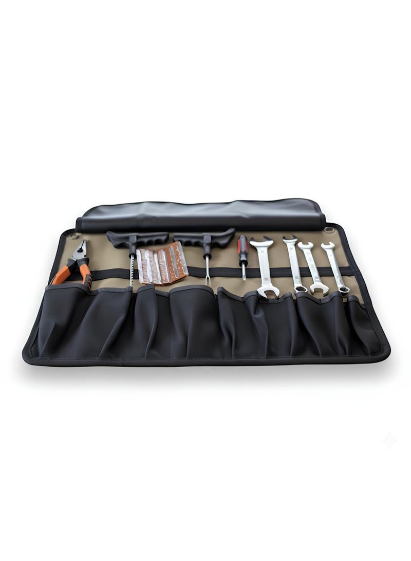 Roadside Emergency Tire Repair Kit | All-in-One Portable Tool Roll Bag for Car, Truck & Motorcycle | Puncture Plug Kit with Wrenches & Pliers - Image 3