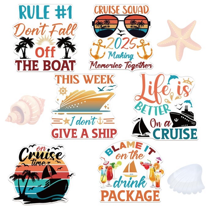 LARGE CRUISE DOOR DECORATIONS MAGNETIC 6PCS SEA NAVIGATION CRUISE SHIP DOOR DECORATIONS FUNNY BOAT ANCHOR TROPICAL DRINK COCONUT TREE CRUISE DOOR MAGNETS FOR CARNIVAL CABIN REFRIGERATOR DECOR