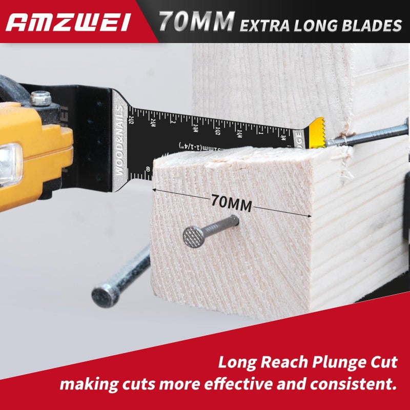 AMZWEI 20 Pcs Extra Long Titanium Oscillating Tool Blades & Japanese Teeth, Curved Edge Multitool Blades for Metal, Wood, Plastic, Oscillating Saw Blades Compatible with Dewalt Bosch Milwaukee Ryobi - Image 2