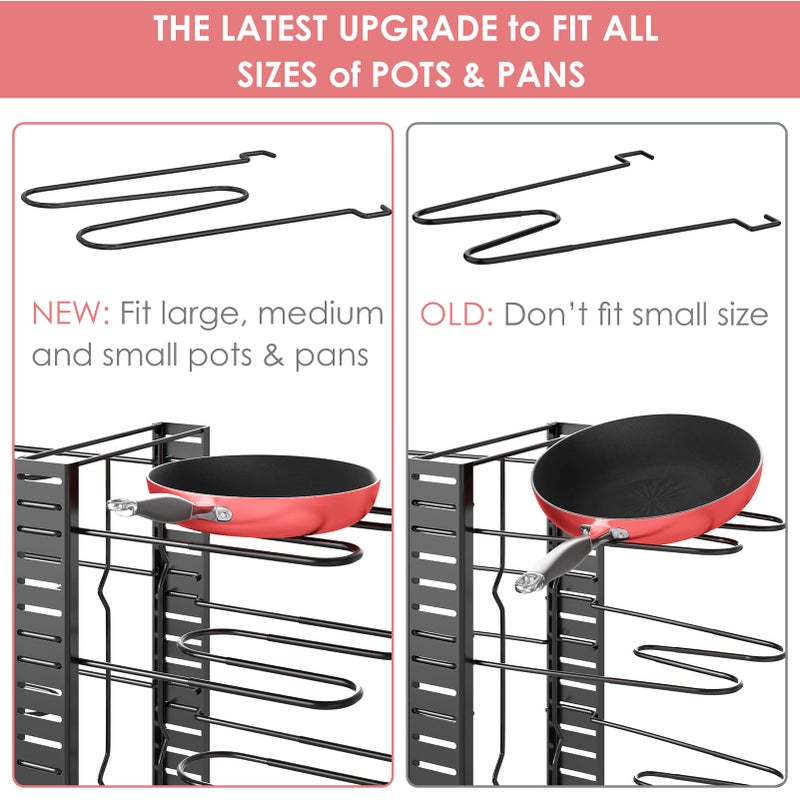 MUDEELA Pots and Pans Organizer Rack under Cabinet, 8-Tier Kitchen Organizers and Storage Pot Racks, Adjustable Pot Organizers inside Cabinet with 3 DIY Methods - Image 4
