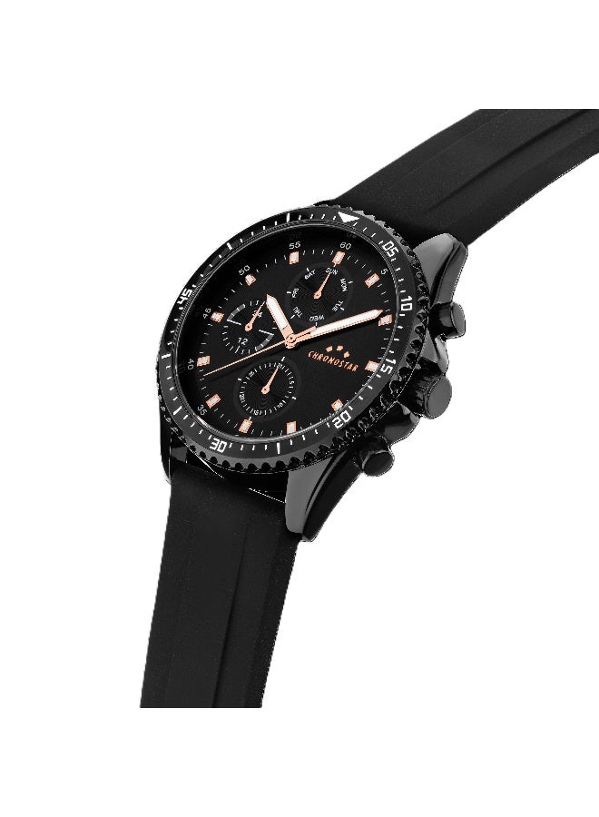 Chronostar Men's Black Round Chronograph Dial with Black Silicone Band Watch - 43.5mm - R3751311003 - Image 2