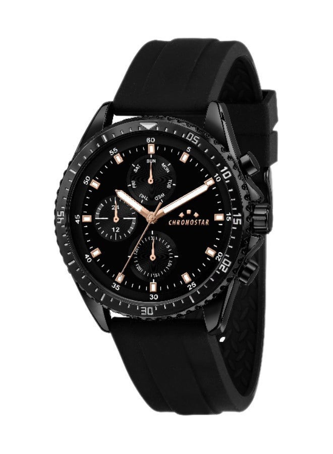Chronostar Men's Black Round Chronograph Dial with Black Silicone Band Watch - 43.5mm - R3751311003 - Image 1