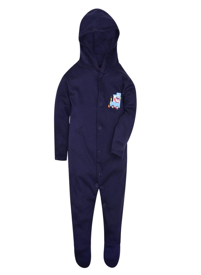 Magic Town® 100% Cotton Unisex Hooded Rompers for Kids and Infants Set of 2 (Navy Blue) (3-6 Months) - Image 3