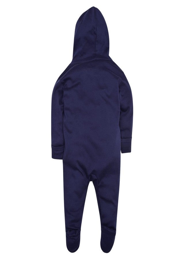 Magic Town® 100% Cotton Unisex Hooded Rompers for Kids and Infants Set of 2 (Navy Blue) (3-6 Months) - Image 4