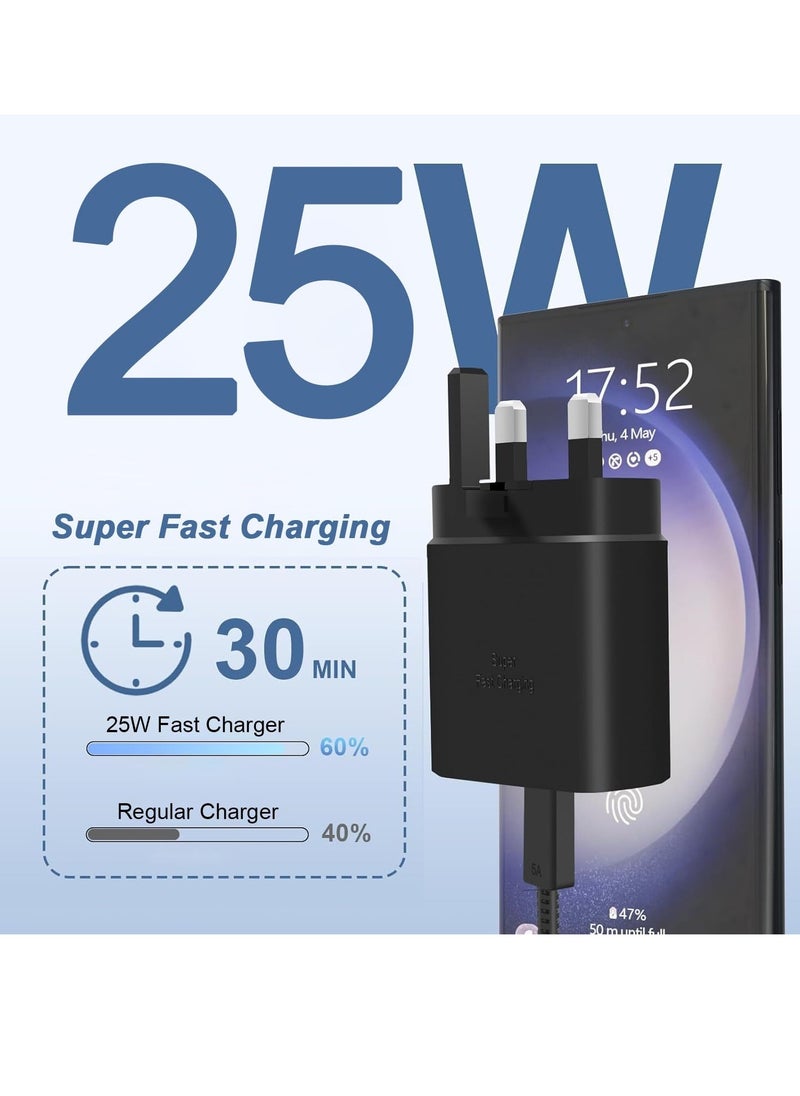 Generic - Samsung 25W Super Fast Charger with 2M USB-C to USB-C Cable – Type-C UK Wall Plug for Galaxy S24, S23 Ultra, S22, S21, A Series, and Z Flip/Fold Models - Image 1