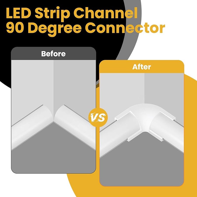 Aifeier ET 12 Pcs LED Diffuser Channel Corner Kit, 16X16mm Light Bar Corner Connector 90 Degree Connectors with Screws for V Shape LED Aluminum Channel System (White) - Image 4