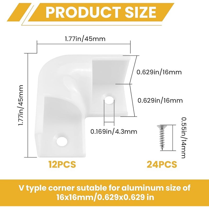 Aifeier ET 12 Pcs LED Diffuser Channel Corner Kit, 16X16mm Light Bar Corner Connector 90 Degree Connectors with Screws for V Shape LED Aluminum Channel System (White) - Image 2