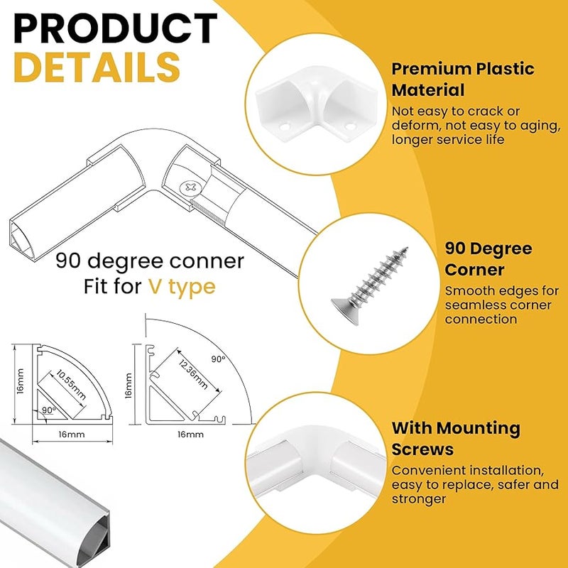 Aifeier ET 12 Pcs LED Diffuser Channel Corner Kit, 16X16mm Light Bar Corner Connector 90 Degree Connectors with Screws for V Shape LED Aluminum Channel System (White) - Image 3