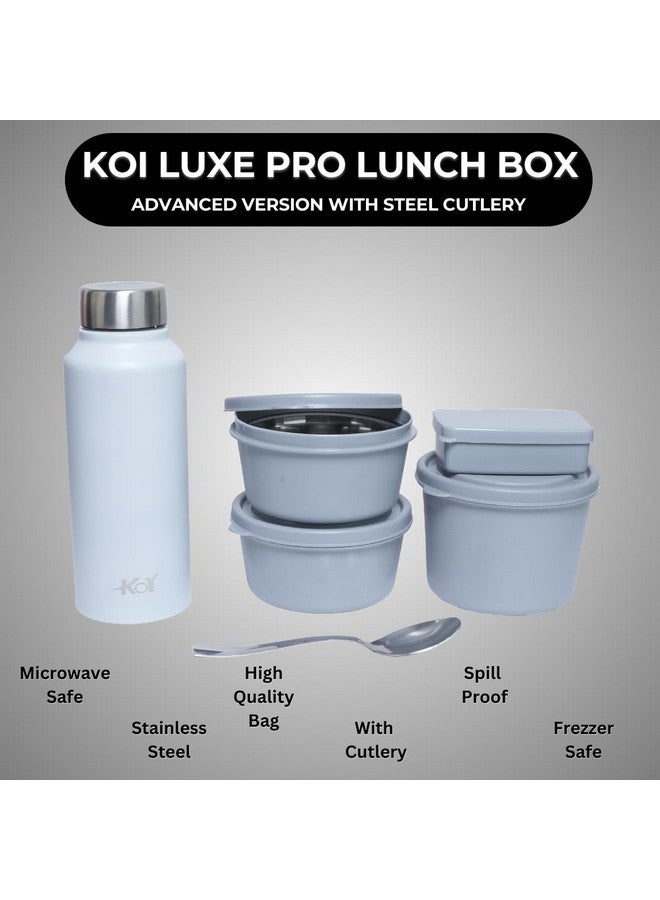 KOI طقم صندوق غداء KOI الفاخر مع حقيبة معزولة وأدوات مائدة - 3 حاويات فولاذية آمنة في الميكروويف خالية من BPA (290 مل، 450 مل، 600 مل)، صندوق مخلل بلاستيكي (180 مل)، وزجاجة ماء فولاذية سعة 750 مل (أسود كروكو) - Image 4