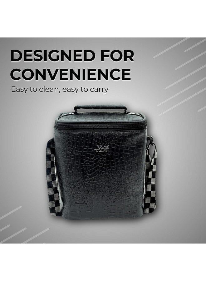 KOI طقم صندوق غداء KOI الفاخر مع حقيبة معزولة وأدوات مائدة - 3 حاويات فولاذية آمنة في الميكروويف خالية من BPA (290 مل، 450 مل، 600 مل)، صندوق مخلل بلاستيكي (180 مل)، وزجاجة ماء فولاذية سعة 750 مل (أسود كروكو) - Image 5