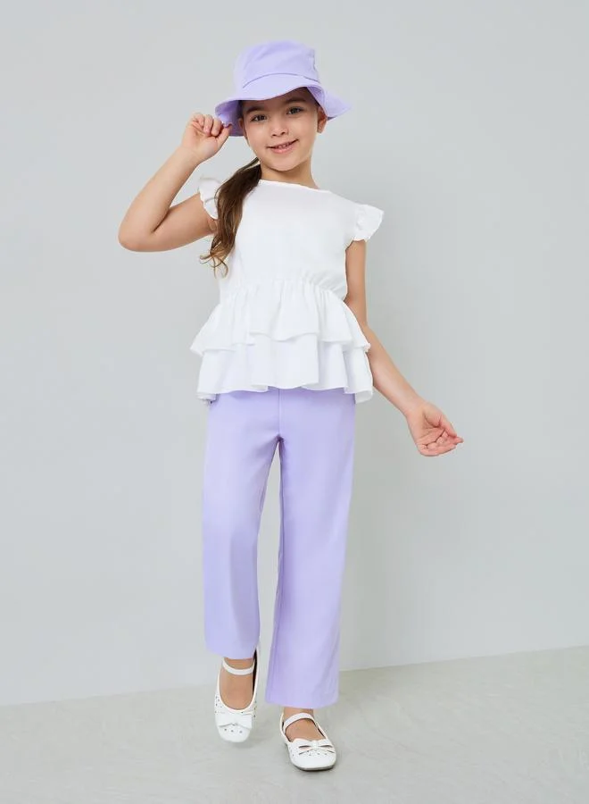 ستايلي Girls Layered Blouse, Pants And Hat Set