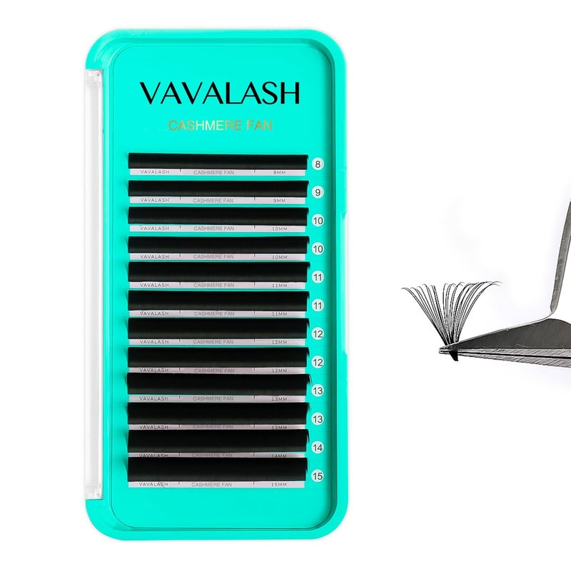 VAVALASH Cashmere Easy Fan Lashes 003 005 007 CCCDDD Volume Lash Extensions 8MM20MM Matte Black Self Fanning Eyelash Extensiones Professional Supplies for Lash Artists C003815mm