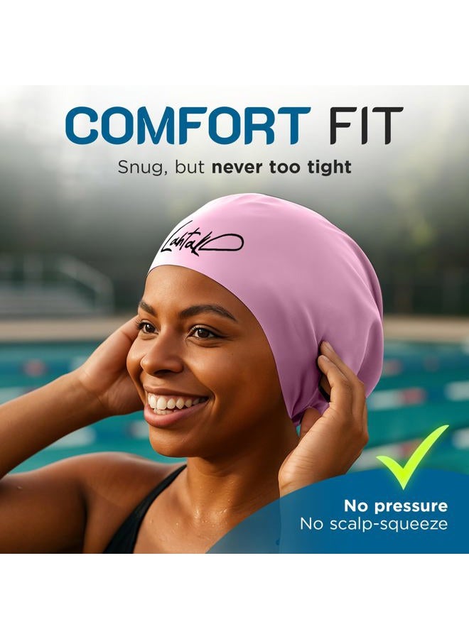 Lahtak Swim Cap for Long Hair - Swim Cap Braids Dreadlocks - Bathing Swim Caps for Women Swimming - Swimming Cap Women - Extra Large Swim Cap Men Afro - Waterproof Silicone Keep Hair Dry (Rose Quartz XL) - Image 2