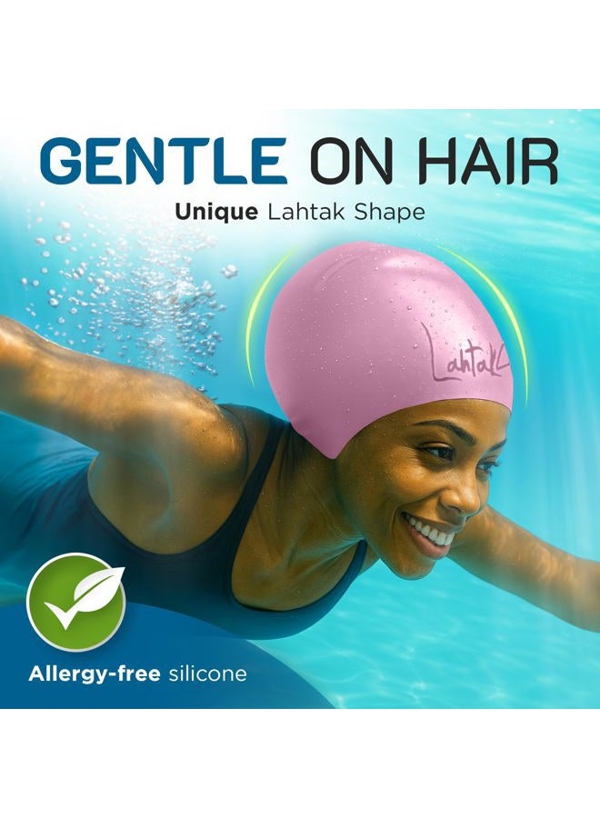 Lahtak Swim Cap for Long Hair - Swim Cap Braids Dreadlocks - Bathing Swim Caps for Women Swimming - Swimming Cap Women - Extra Large Swim Cap Men Afro - Waterproof Silicone Keep Hair Dry (Rose Quartz XL) - Image 3