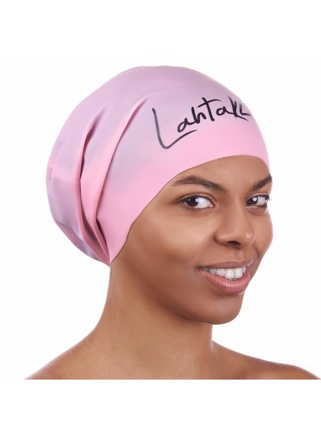 Lahtak Swim Cap for Long Hair - Swim Cap Braids Dreadlocks - Bathing Swim Caps for Women Swimming - Swimming Cap Women - Extra Large Swim Cap Men Afro - Waterproof Silicone Keep Hair Dry (Rose Quartz XL) - Image 1