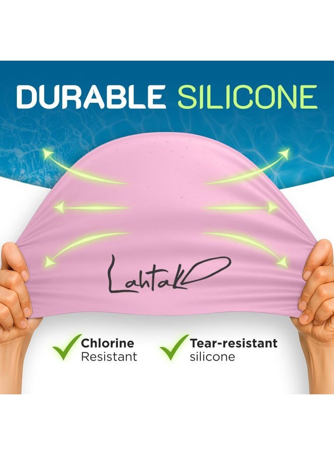 Lahtak Swim Cap for Long Hair - Swim Cap Braids Dreadlocks - Bathing Swim Caps for Women Swimming - Swimming Cap Women - Extra Large Swim Cap Men Afro - Waterproof Silicone Keep Hair Dry (Rose Quartz XL) - Image 5