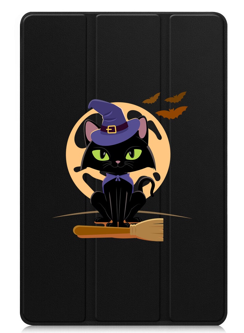 Theodor Protective Flip Case For Apple iPad Pro 11 (2024) With Trifold Stand Auto Wake Sleep Shockproof Cover Cat Halloween with broom - Image 1