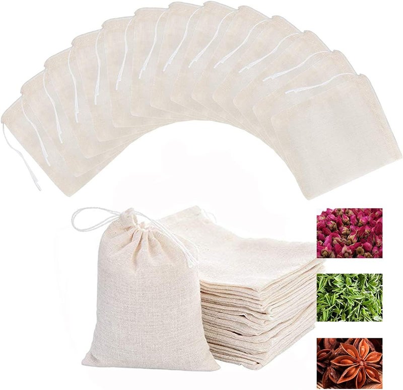 HEYICH Reusable Sachet Drawstring Packing Bags Cheesecloth Cold Brew Coffee Bags 4X3Inch 50 Pcs for Spice,Tea filter,dried herbs,cooking,soup,odds and ends Tare Weight Saver Wrap Cotton Bag (Natural - 50Pcs) - Image 1