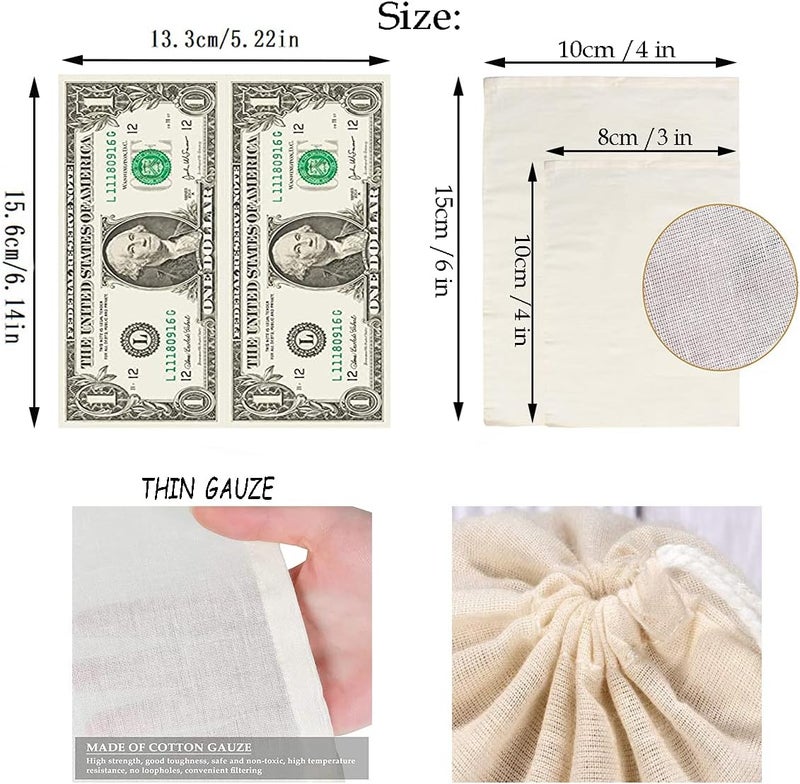 HEYICH Reusable Sachet Drawstring Packing Bags Cheesecloth Cold Brew Coffee Bags 4X3Inch 50 Pcs for Spice,Tea filter,dried herbs,cooking,soup,odds and ends Tare Weight Saver Wrap Cotton Bag (Natural - 50Pcs) - Image 2