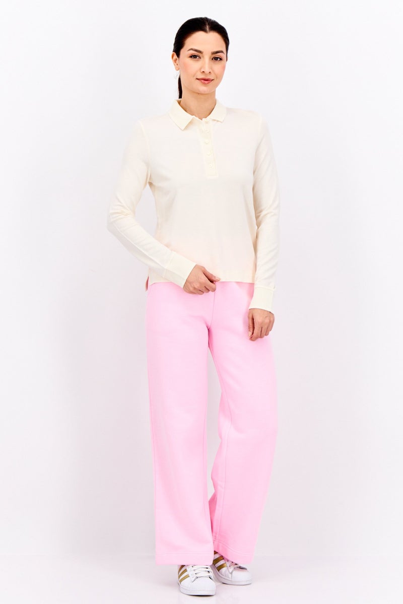 GANT Women Spread Collar Long Sleeves Solid Polo Shirt, Cream  - Image 4