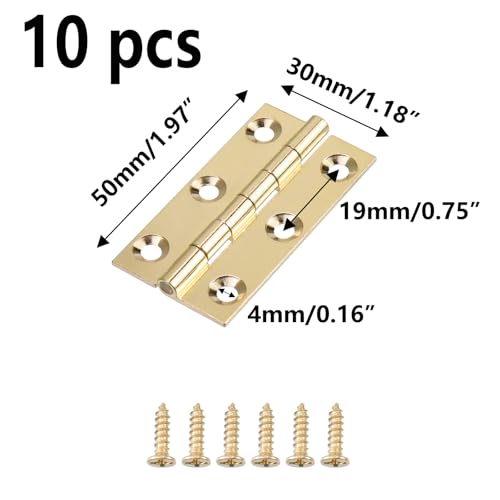 Semetall Gold Door Hinge 10 Pack 2 Inch Solid Brass Butt Hinges Heavy Duty Cabinet Door Hinges with Screws for Door Furniture Cupboard Box Case50mmx30mm - Image 3