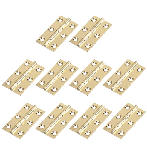 Semetall Gold Door Hinge 10 Pack 2 Inch Solid Brass Butt Hinges Heavy Duty Cabinet Door Hinges with Screws for Door Furniture Cupboard Box Case50mmx30mm - Image 1