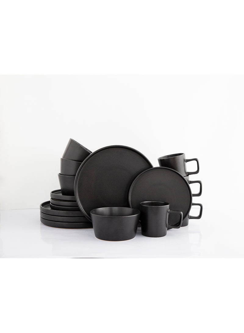16 Piece Stoneware Dinnerware Set for 4, Kitchen Plates And Mugs,Dishwasher & Microwave Safe,Serve for 4 - Matt Black Color - Image 1