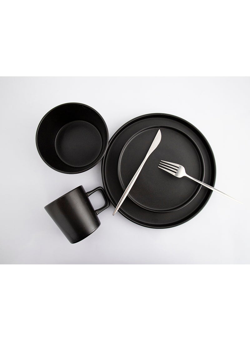 16 Piece Stoneware Dinnerware Set for 4, Kitchen Plates And Mugs,Dishwasher & Microwave Safe,Serve for 4 - Matt Black Color - Image 5