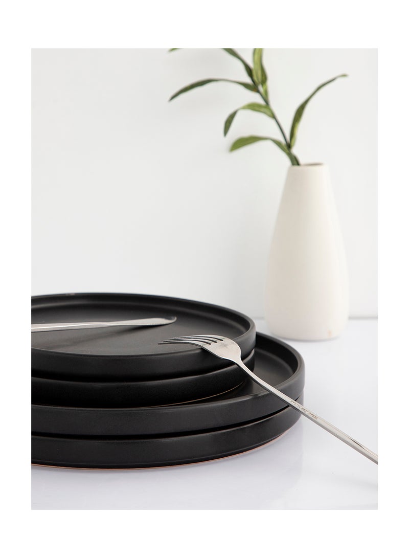 16 Piece Stoneware Dinnerware Set for 4, Kitchen Plates And Mugs,Dishwasher & Microwave Safe,Serve for 4 - Matt Black Color - Image 4
