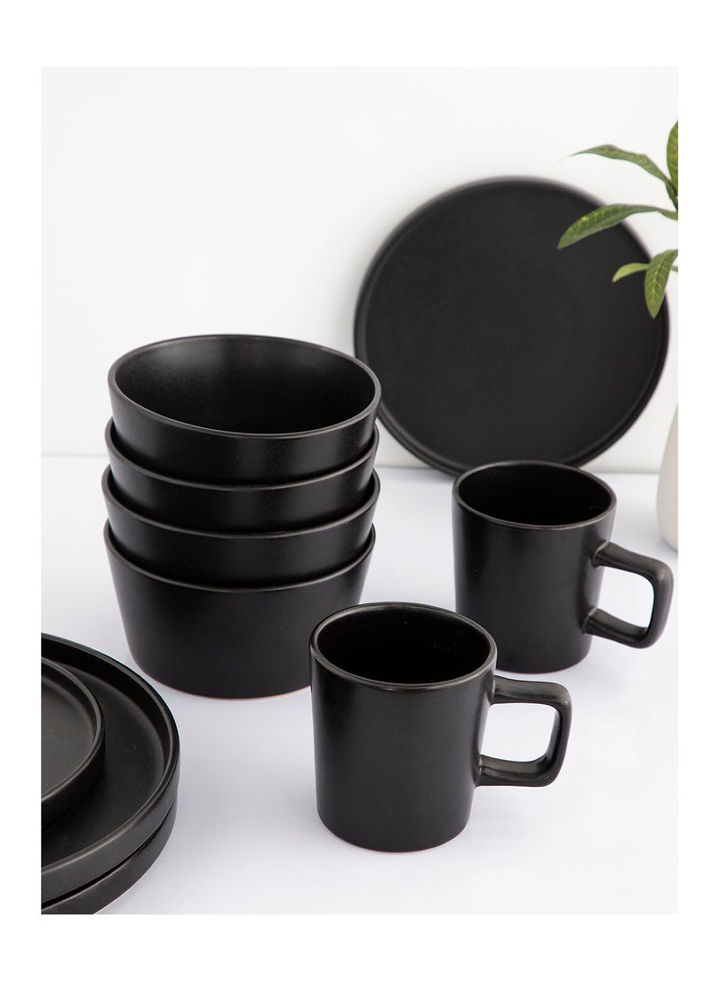 16 Piece Stoneware Dinnerware Set for 4, Kitchen Plates And Mugs,Dishwasher & Microwave Safe,Serve for 4 - Matt Black Color - Image 3