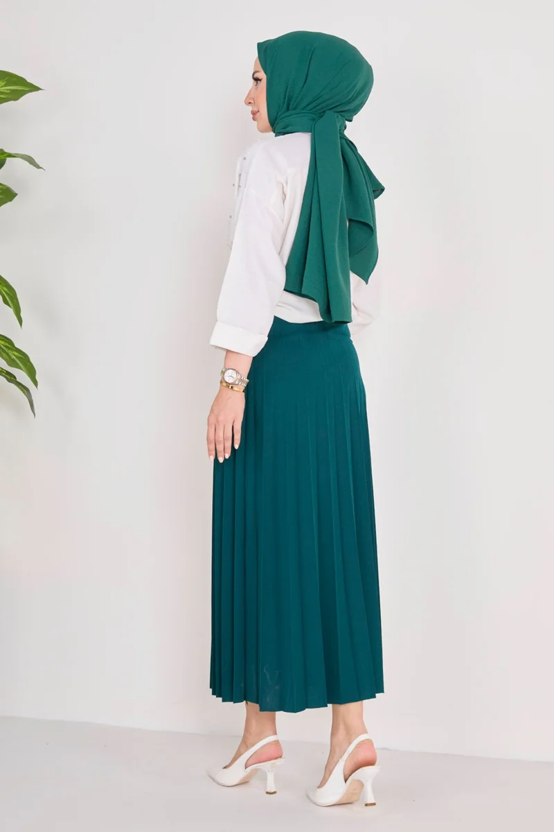 Tofisa 23035-ZUMRUT Pleated Skirt