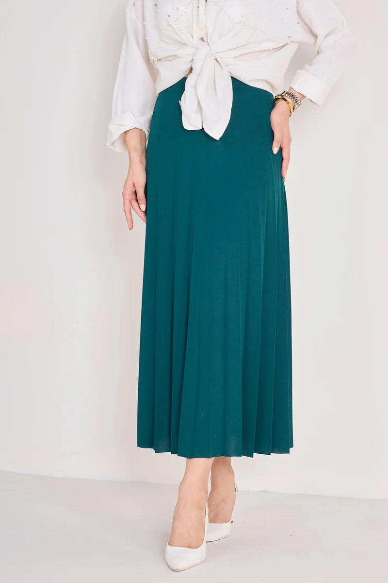 Tofisa 23035-ZUMRUT Pleated Skirt