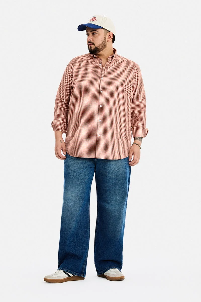 SNITCH Orange Checkered Long Sleeve Regular Fit Plus Size Shirt