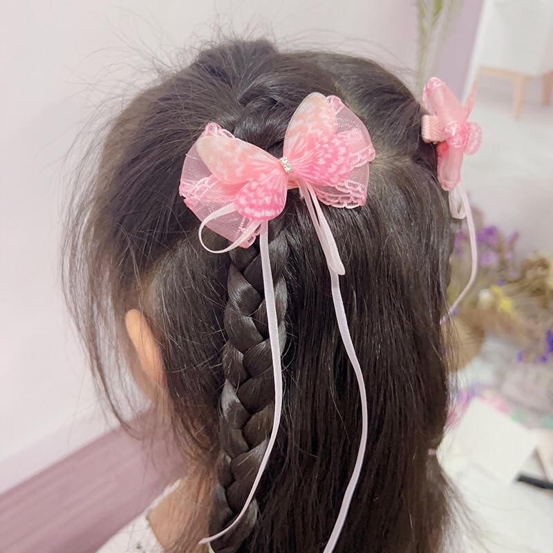 Pink Butterfly Hair Clip Cute Butterfly Tassel Hair Bow Barrettes Hairpin with Long Tail Halloween Costume Decor Accessories for Toddler Teen Girls Back School Gift