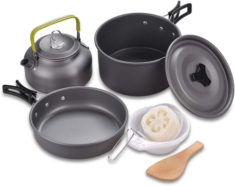 DPCR Portable Camping Cookware Mess Kit, Lightweight Hiking Cookware Set with Mesh Bag, Nonstick Aluminum Cooking Kit,Outdoor Pot Pan Kettle Backpacking Mess Kit with Bowls (3-4 Person) - Image 1