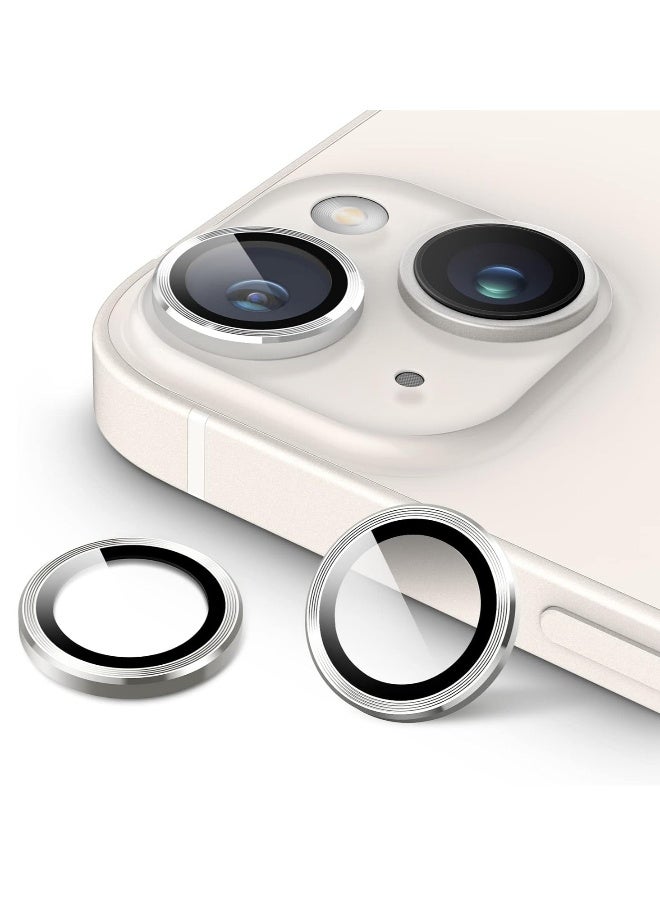 DUSALA Camera Lens Protector for iPhone 14 6.1-Inch and iPhone 14 Plus 6.7-Inch, 9H Tempered Glass Metal Individual Ring Cover, HD Clear, 1 Set (Silver) - Image 1