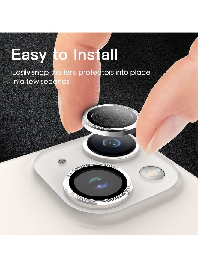 DUSALA Camera Lens Protector for iPhone 14 6.1-Inch and iPhone 14 Plus 6.7-Inch, 9H Tempered Glass Metal Individual Ring Cover, HD Clear, 1 Set (Silver) - Image 3