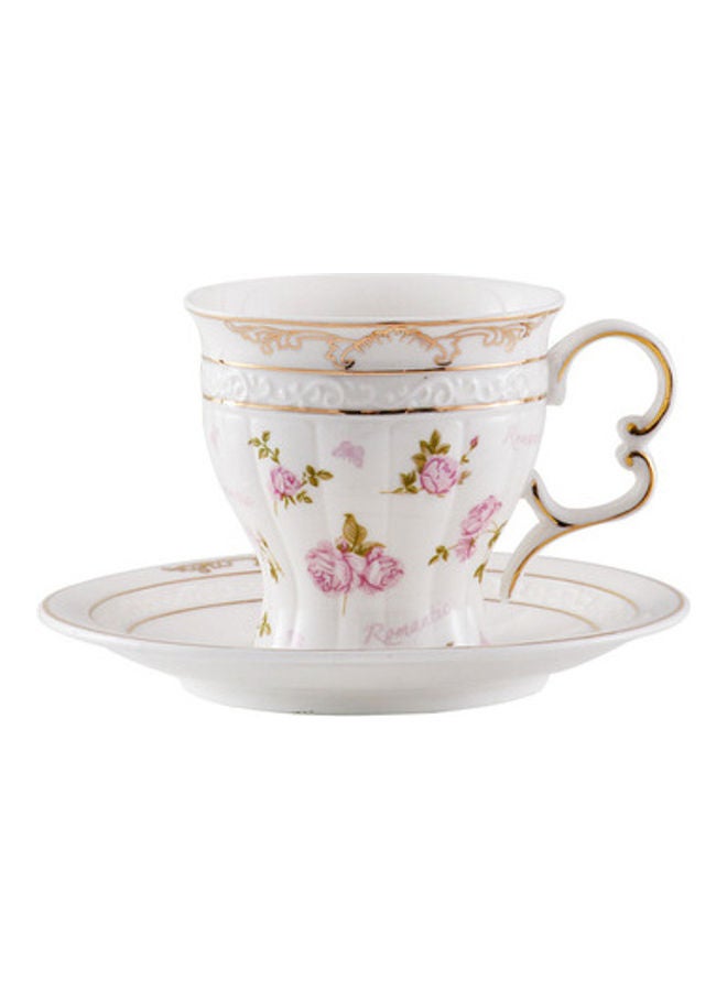 NIBEMINENT Coffee Cup And Saucer Set White/Pink/Gold